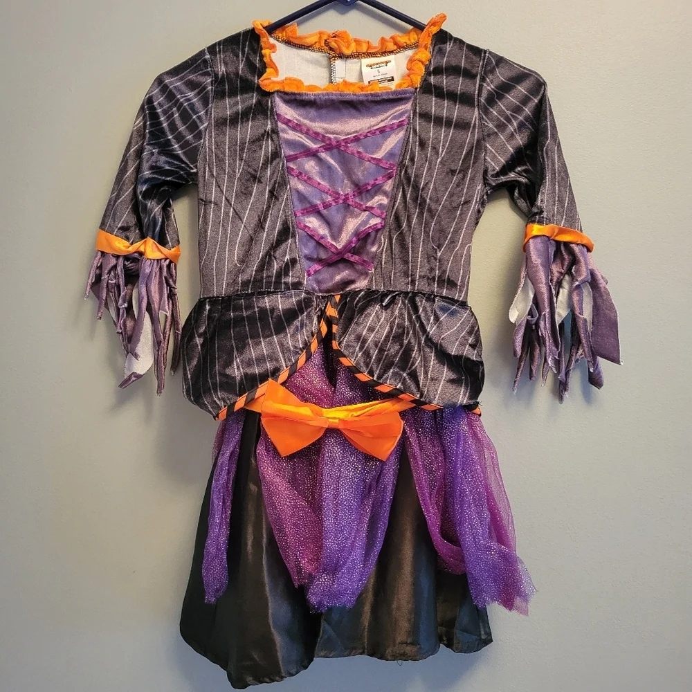Kids Witch Costume Orange Purple Halloween Dress Outfit Girls S 5-7